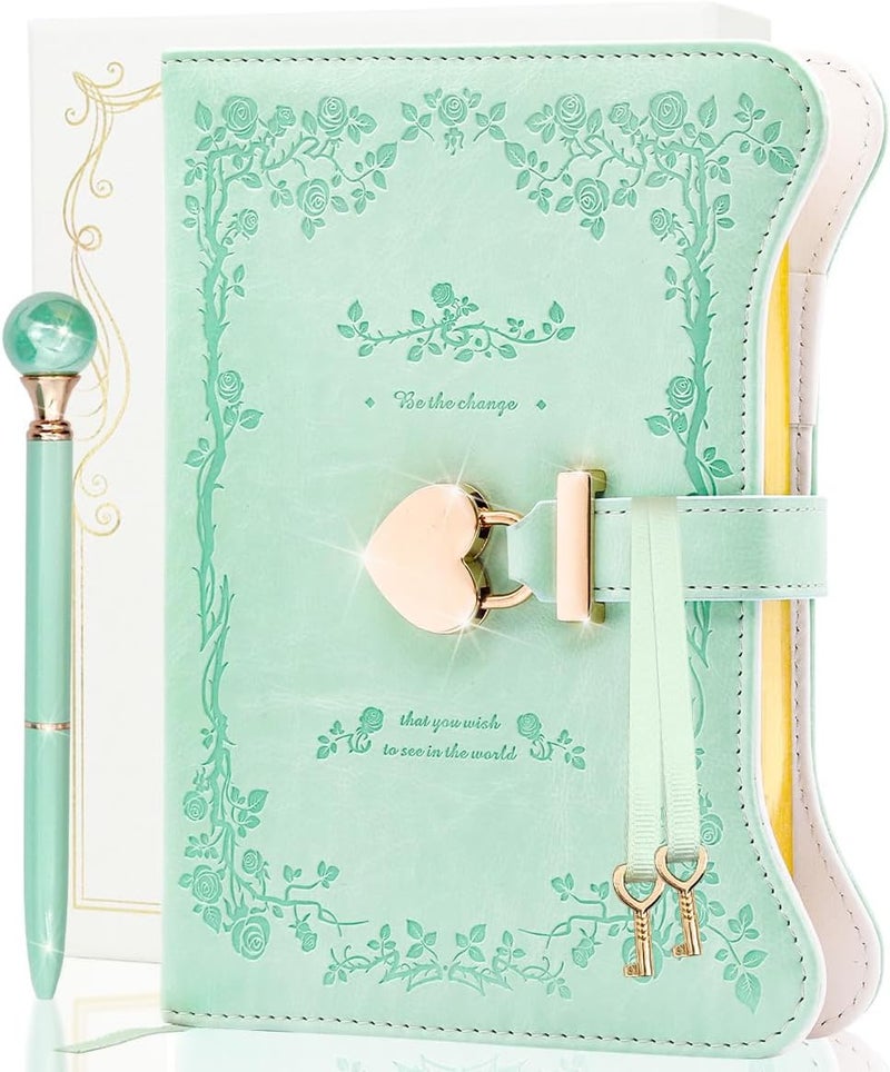 hi!SCI Diary with Lock and Keys for Girls & Women, 360 Pages Journal with Lock for Girls Gift Ideas, Girls Locking Diary with Pen, Cute Journals Set for Teen Girls Ages 8-12 (Rose Garden, Mint) - Image 1